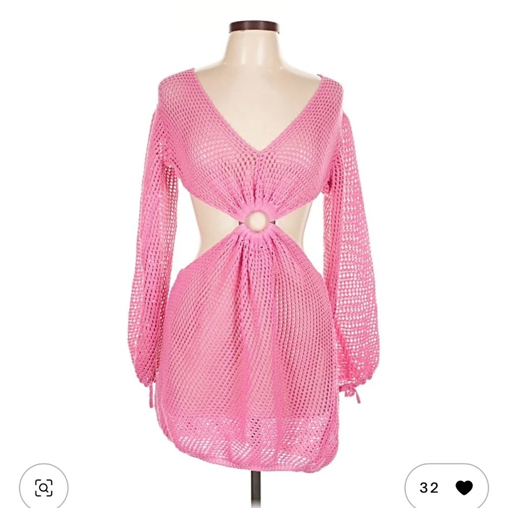 Hot Pink Crochet Cutout Mini Dress Cover Up Size Large